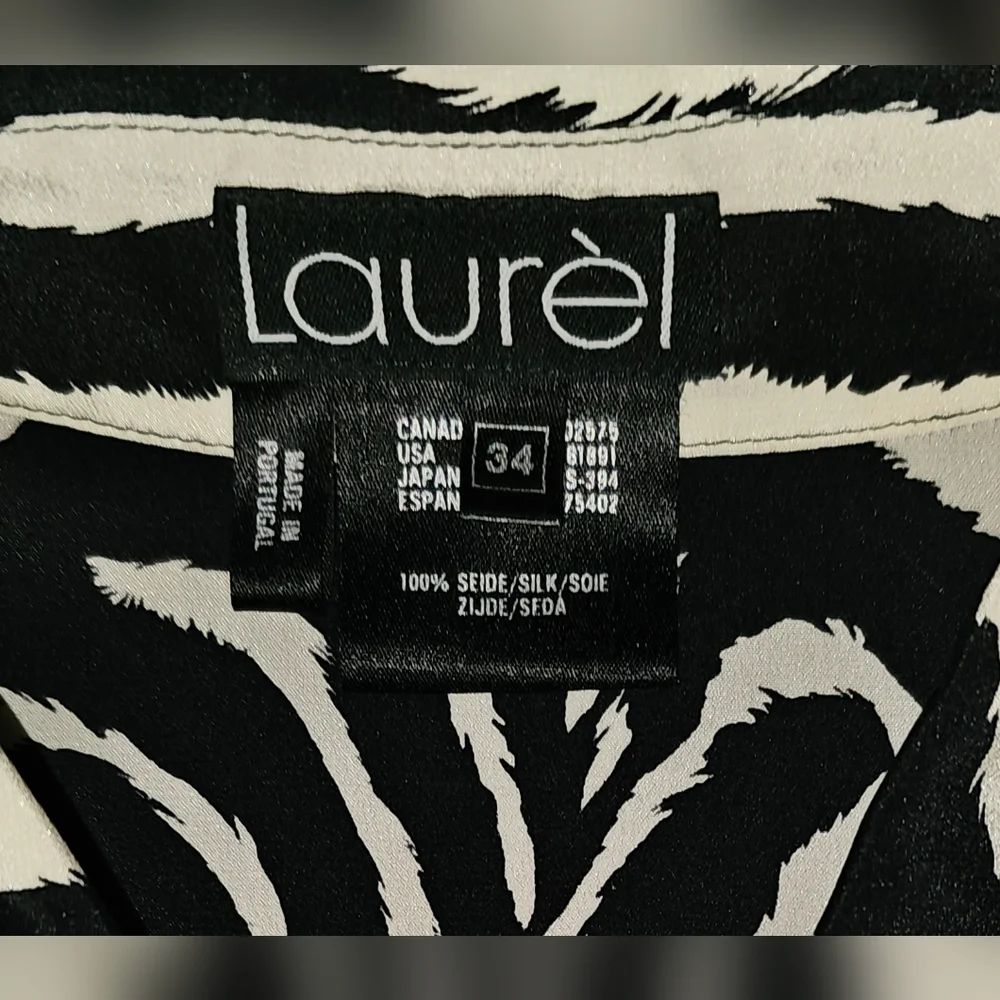 Laurel Silk Zebra Print Blouse Vintage Y2K Black Ivory Button Front EU 34 - Picture 14 of 15